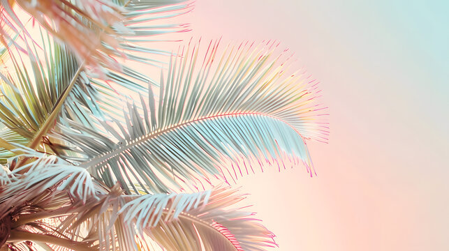 Tropical Palm Tree background  soft pastel summer color vintage retro tones : Generative AI