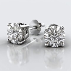 3D image of Diamond Stud Earrings 1/2 ct tw Round 14K White Gold with a white background,