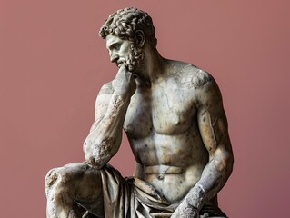 The Thinker: Ancient Marble Statue in the Louvre
