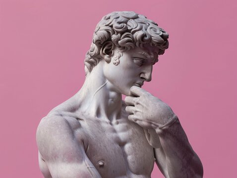 Classical Statue of a Muscular Man in Thoughtful Pose