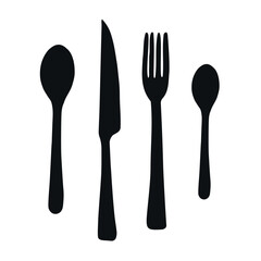 Vector hand drawn cutlery silhouette isolated on white background