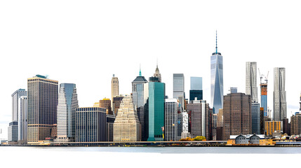 Naklejka premium Panoramic view of Lower Manhattan from Brooklyn Heights isolated on white Clipping path included Good for use with dark background : Generative AI