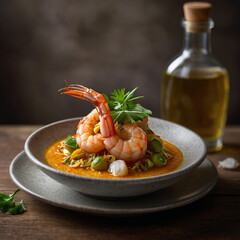 shrimp, fine dish, gluttony, modern, sophisticated, chef