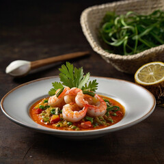shrimp, fine dish, gluttony, modern, sophisticated, chef