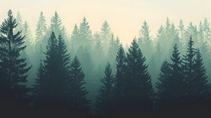 Pine trees forest stylized silhouette photo banner background : Generative AI