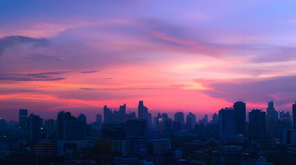 Fototapeta premium City silhouette against the sky on a sunset Bangkok city : Generative AI
