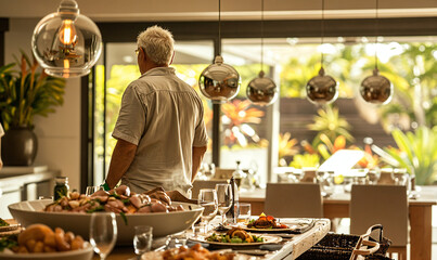 Solitary senior man at beachside dining area