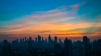 Naklejka premium silhouette city against the sky on a sunrise Bangkok city : Generative AI