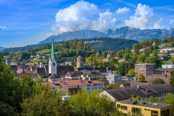 The city of Feldkirch with Swiss Mountains in the background, State of Vorarlberg, Austria.