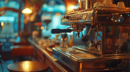Fototapeta na wymiar Professional Espresso Machine in a Cozy Cafe