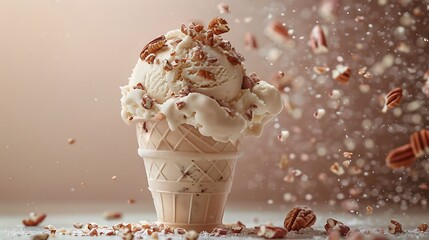 A closeup of Pecan praline ice cream