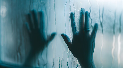 Left and right hand shadow blur behind frosted glassshadow of hands behind frosted glass : Generative AI