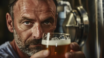 Expert tasting beer in a brewery