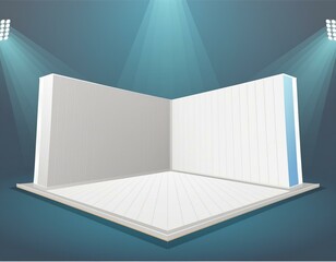 exhibition booth. Showroom. Square corner. Empty geometric square. Blank box template. White blank exhibition stand. Presentation event room.