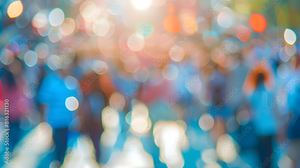 Poster blurred crowd of unrecognizable at the street : generative ai