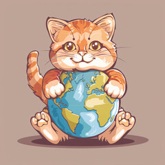 Obraz premium Illustration cat and globe