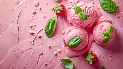 Strawberry basil gelato, fresh foods in minimal style