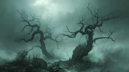Spooky Forest Foggy Background For Halloween