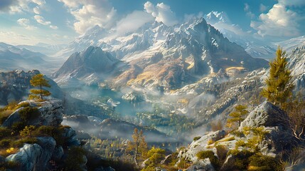 The view of mountains covered in snow and clouds is very beautiful - Powered by Adobe