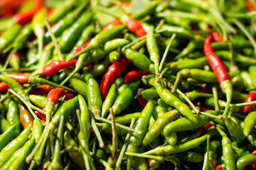 Spicy bird's eye chillies are ready for sale in the market