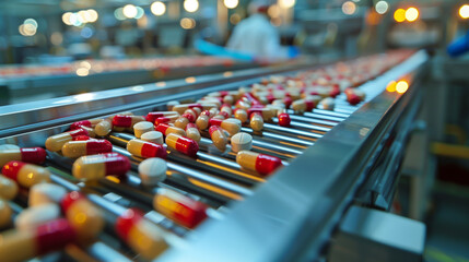Fototapeta premium Automated Capsule Sorting on Industrial Conveyor