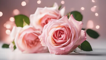 Pink roses on light grey pink background, ai