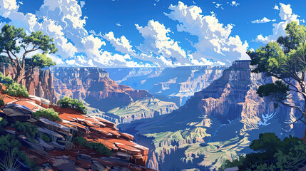 grand canyon, anime manga illustration, wallpaper, cover