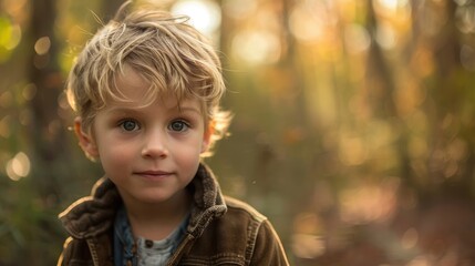 Fototapeta premium A charming young boy in the woods