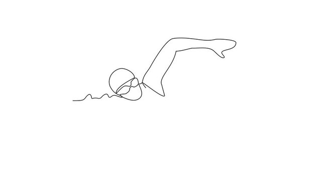 Animated self drawing of marathon swimming sports video illustration. marathon swimming sports design in simple linear continuous style video concept. Sports themes design for your asset design video.
