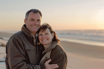 Obraz premium Couple at Sunset on the Beach