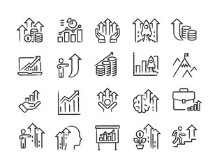 Fototapeta premium Grwoth hand drawn doodle sketch style line icons. Vector illustration.
