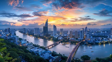 Sunset Cityscape with Waterside Views