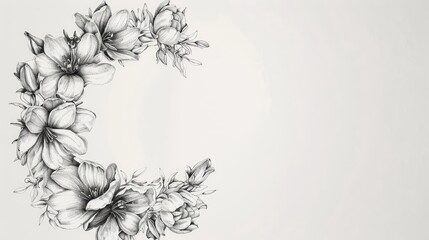 Fototapeta premium Elegant floral frame in a circular design Hand drawn with a pencil Presentation template