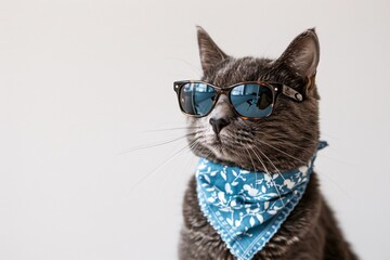 Chic Cat in Sunglasses and Bandana