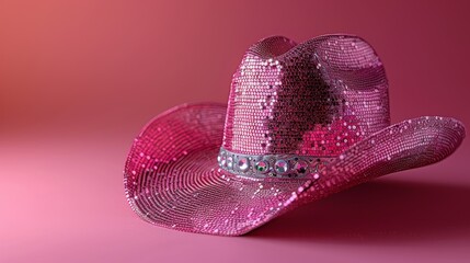 Sparkling pink cowboy hat on gradient background