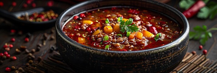 A closeup of Szechuan hot pot