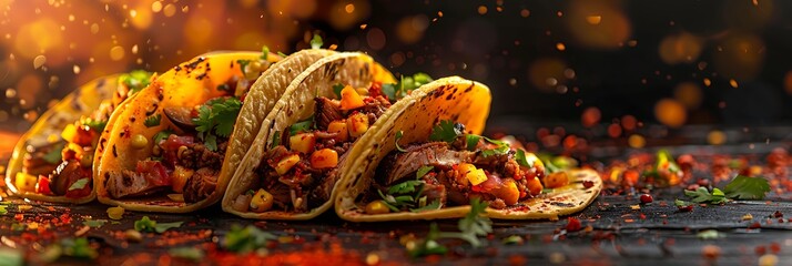 Fresh presentation of Tacos al pastor, food studio photography