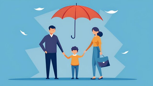A family holding hands in front of a demolished umbrella exposing the fallacy that debt is an unavoidable part of life.