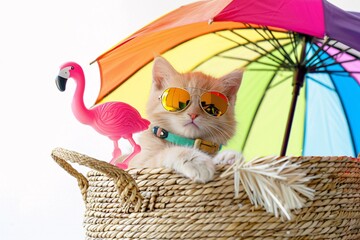 Cute Cat Chillin' on a Rainbow Umbrella