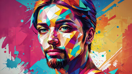 Geometry pop wpap graffiti art with abstract man face pattern