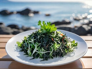 salad with fresh vegetables and herbs on the table
