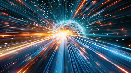 Obraz premium The digital globe spins out of control, propelled by the extreme velocity of the global network connectivity across Earth. Data transfer speeds, fueling a frenzy of business transactions