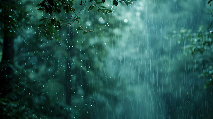 Rainy Forest: Serene Blurred Background in green tones