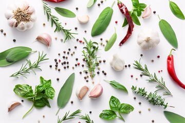 Vibrant Spice Display: A Culinary Medley of Fresh Herbs and Seasonings