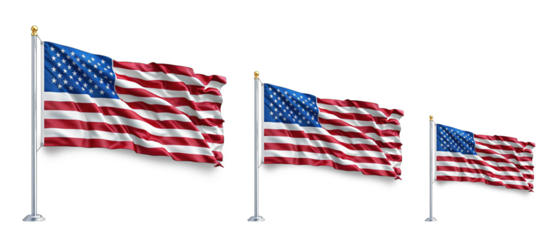 American flag set on transparent background