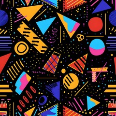 Trendy Vintage Retro 80s Memphis Fashion Style Abstract Geometric Pattern Illustrated Background for Printing Fabric Textile Design Web Backdrop Paper Print