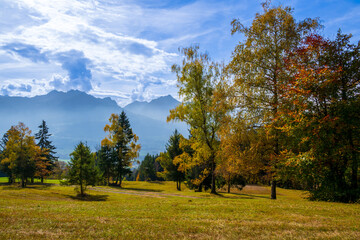 Fall Autum in the Walgau Valley, Gurtis Spitze in the background, State of Vorarlberg, Austria