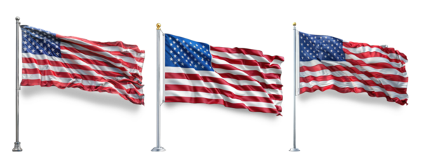 American flags collection on transparent background
