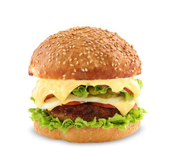 Vegetarian burger with delicious patty isolated on white