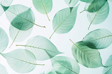 Fototapeta premium Pure Nature: A Collection of Translucent Green Leaf Prints
